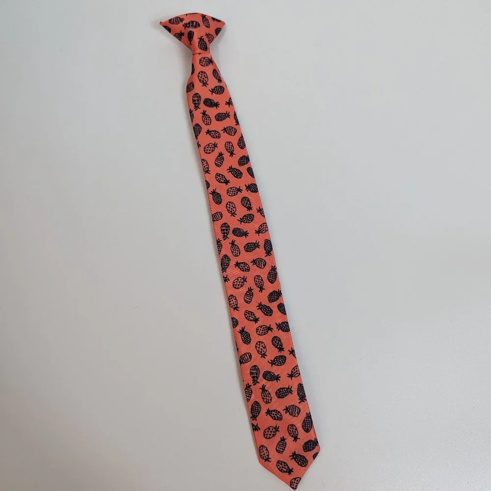 Boys Orange Navy Pineapple Clip On Tie